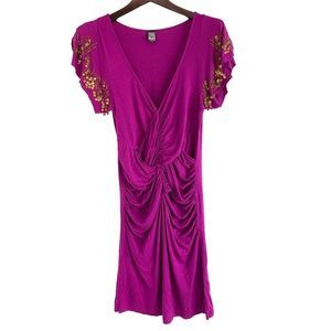 Women’s Free People large beaded shirt dress Swim Cover berry short 6136 EUC